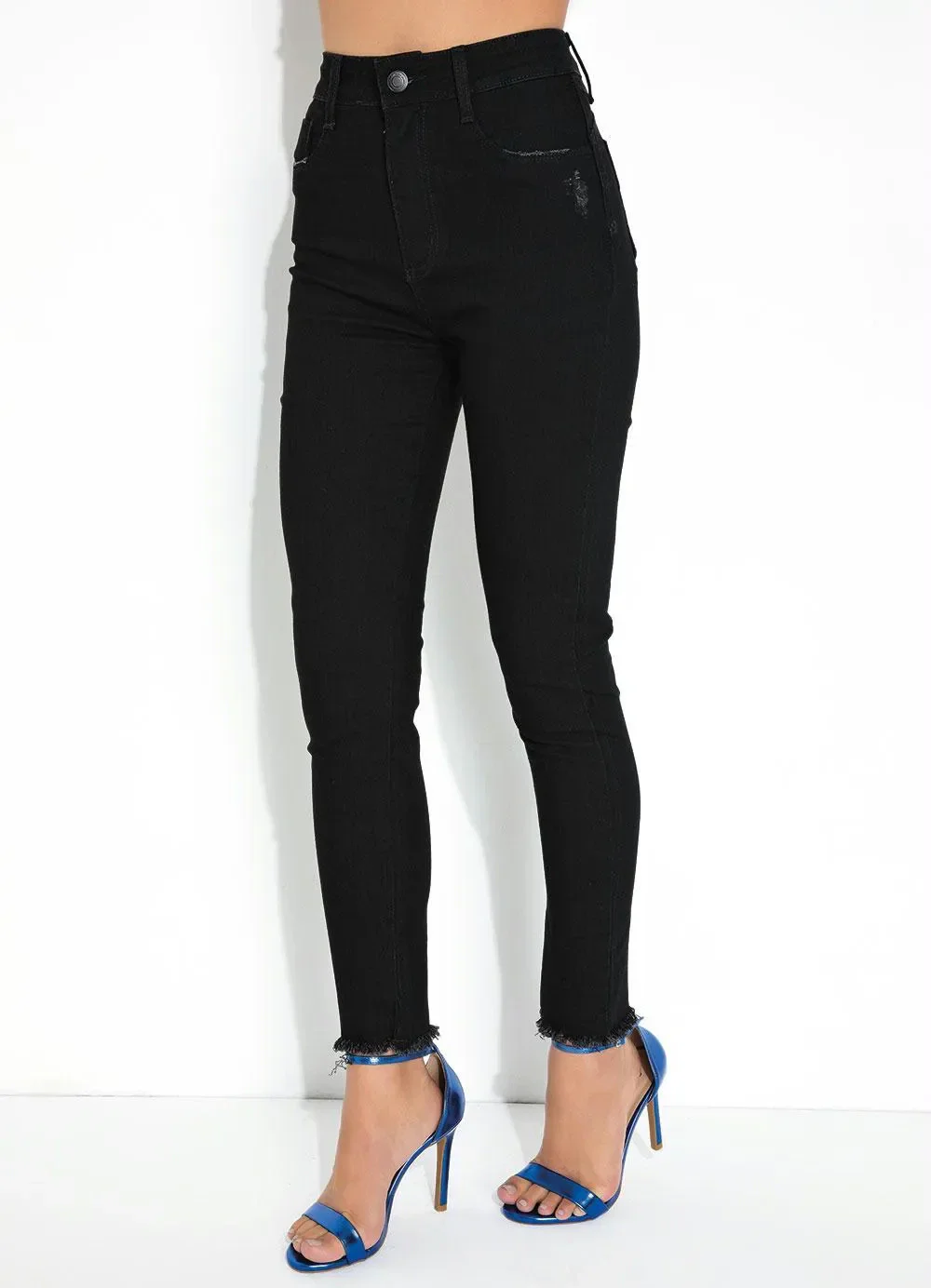 Sawary Jeans - Calça Preta Super Lipo Cigarrete Desfiada Sawary