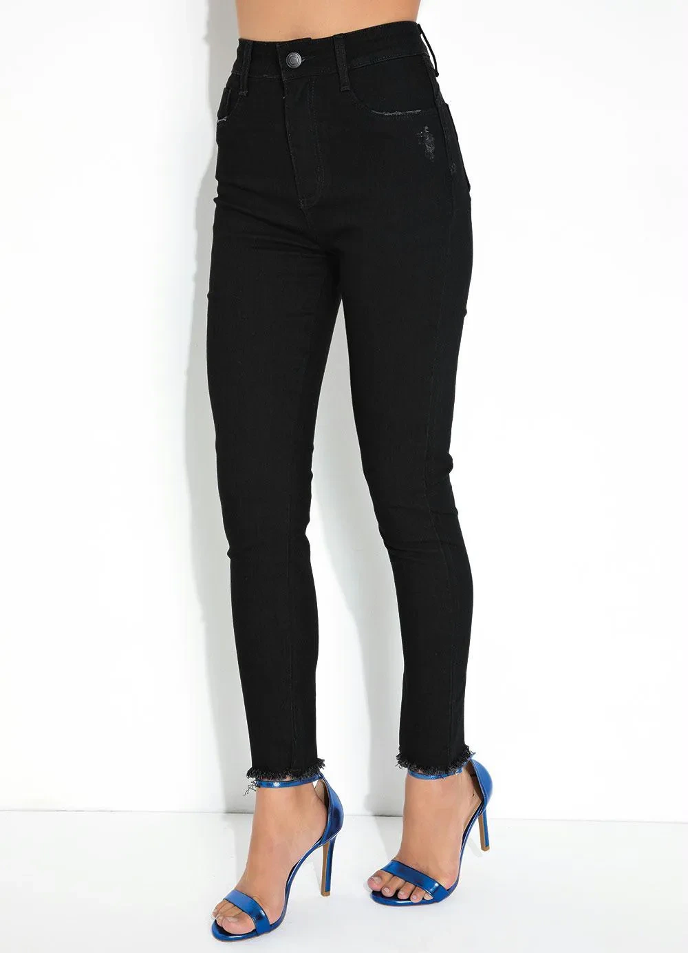Sawary Jeans - Calça Preta Super Lipo Cigarrete Desfiada Sawary