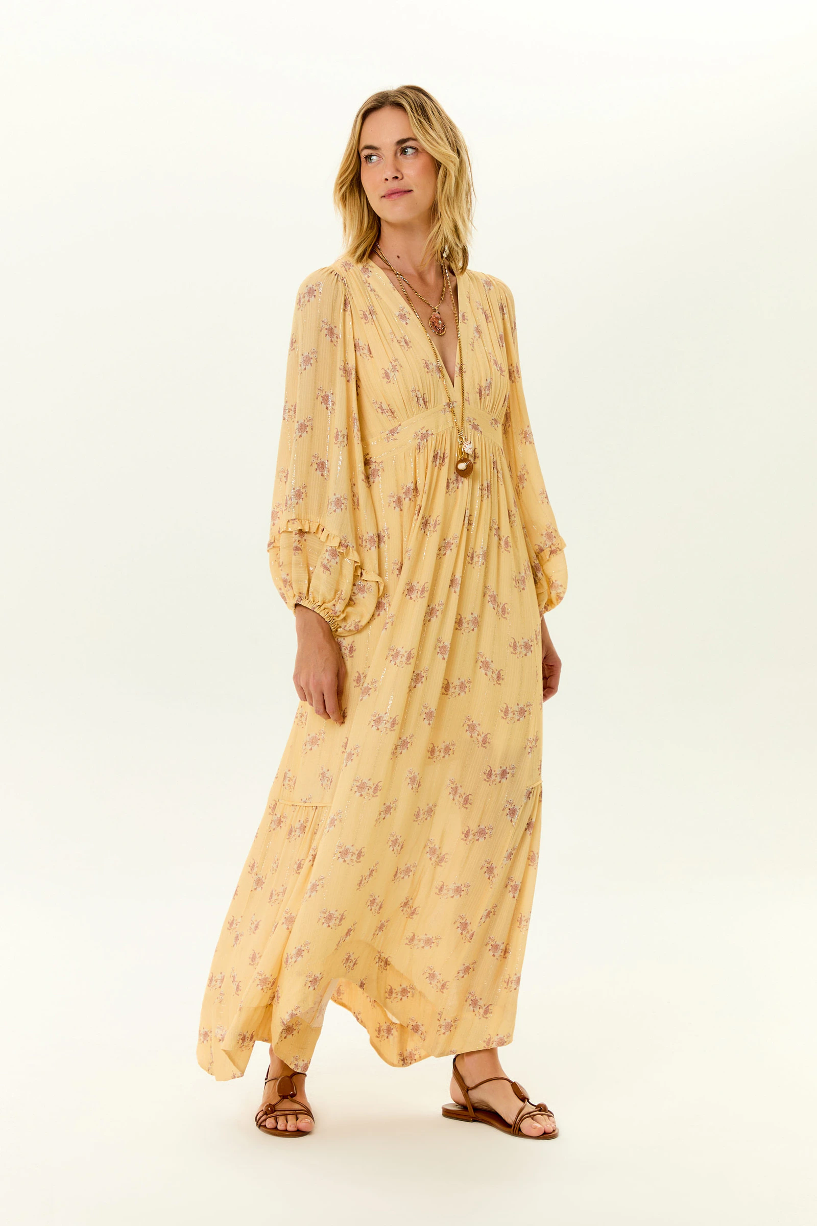 Vestido Midi Pontas Estampa Mini Fleur