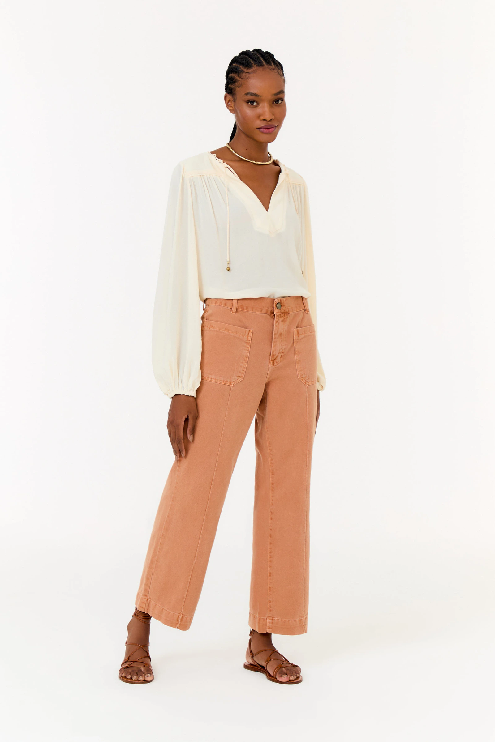 Calça Sarja Cropped Bolsos Frente