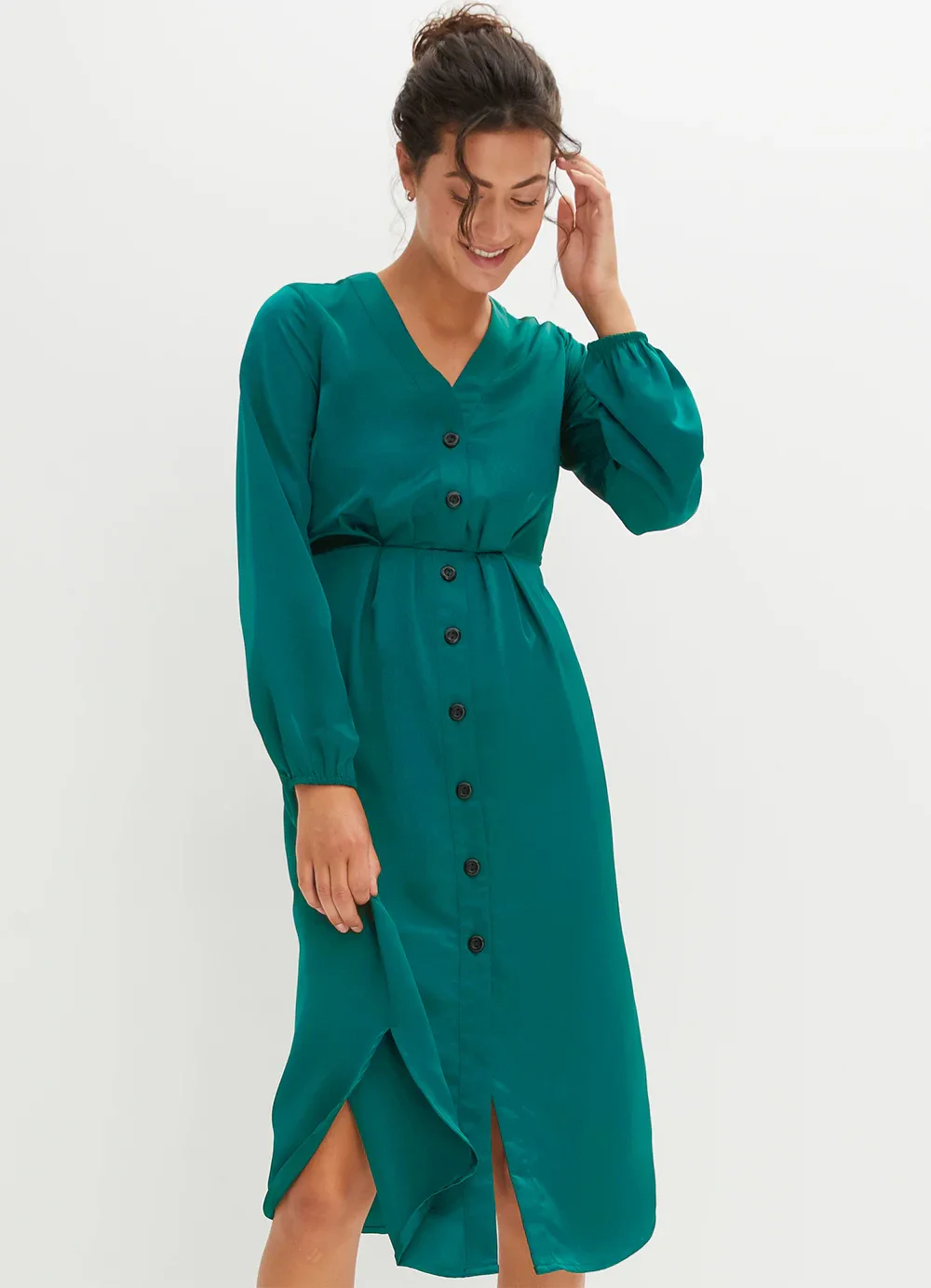 bonprix - Vestido Verde Escuro em Viscose Plana