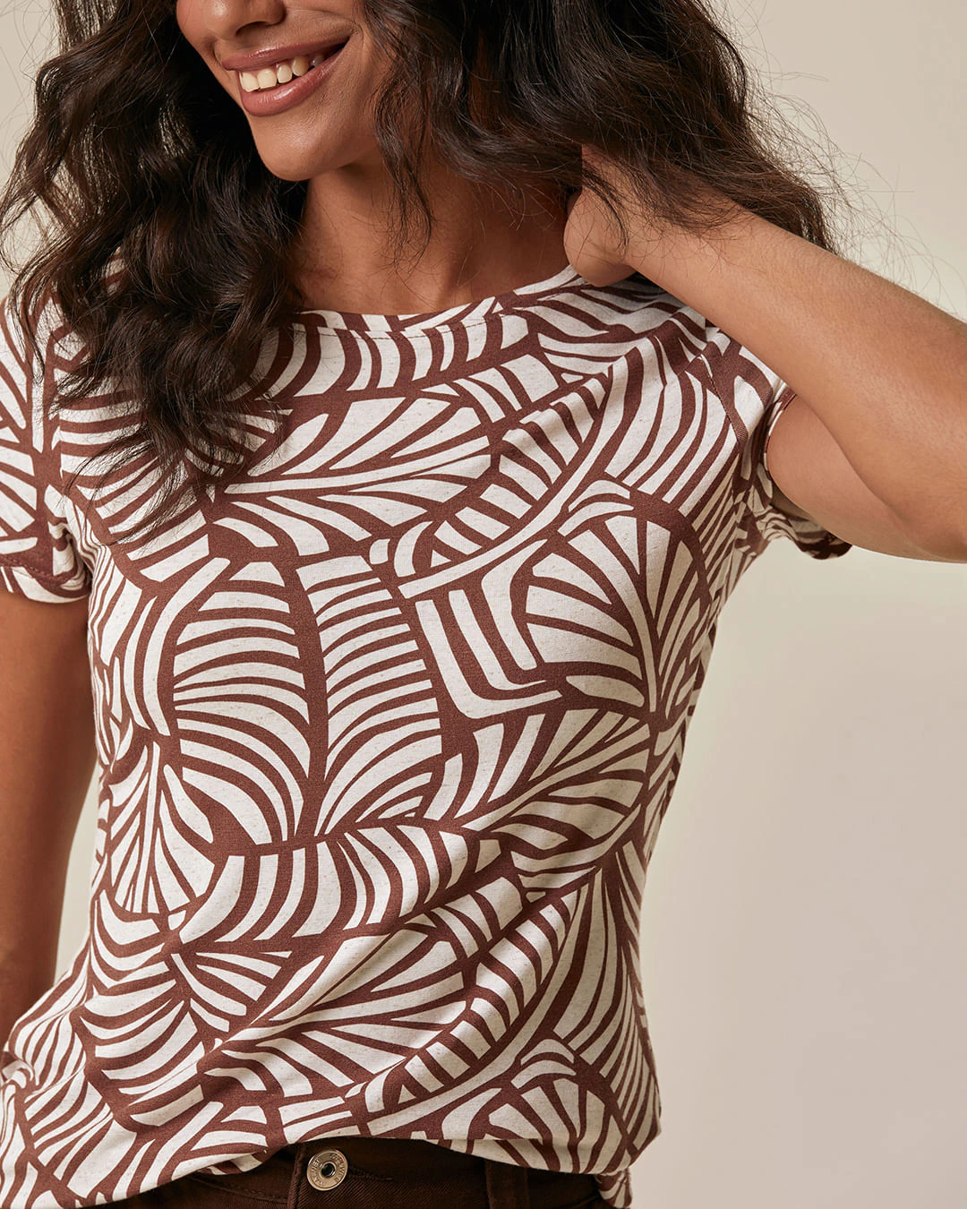 Blusa Feminina Estampada Manga Curta Em Malha Viscolinho Stretch