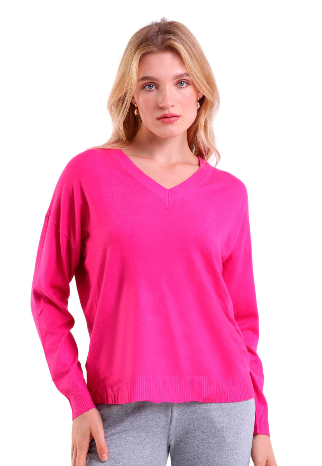 Blusa Feminina Manga Longa Gola V com Detalhe Canelado