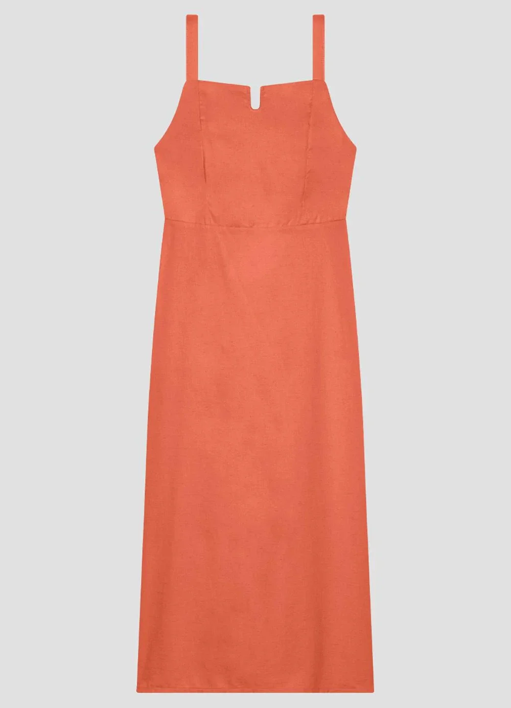 Cereja Rosa - Vestido Midi em Viscose Linho com Alças Laranja