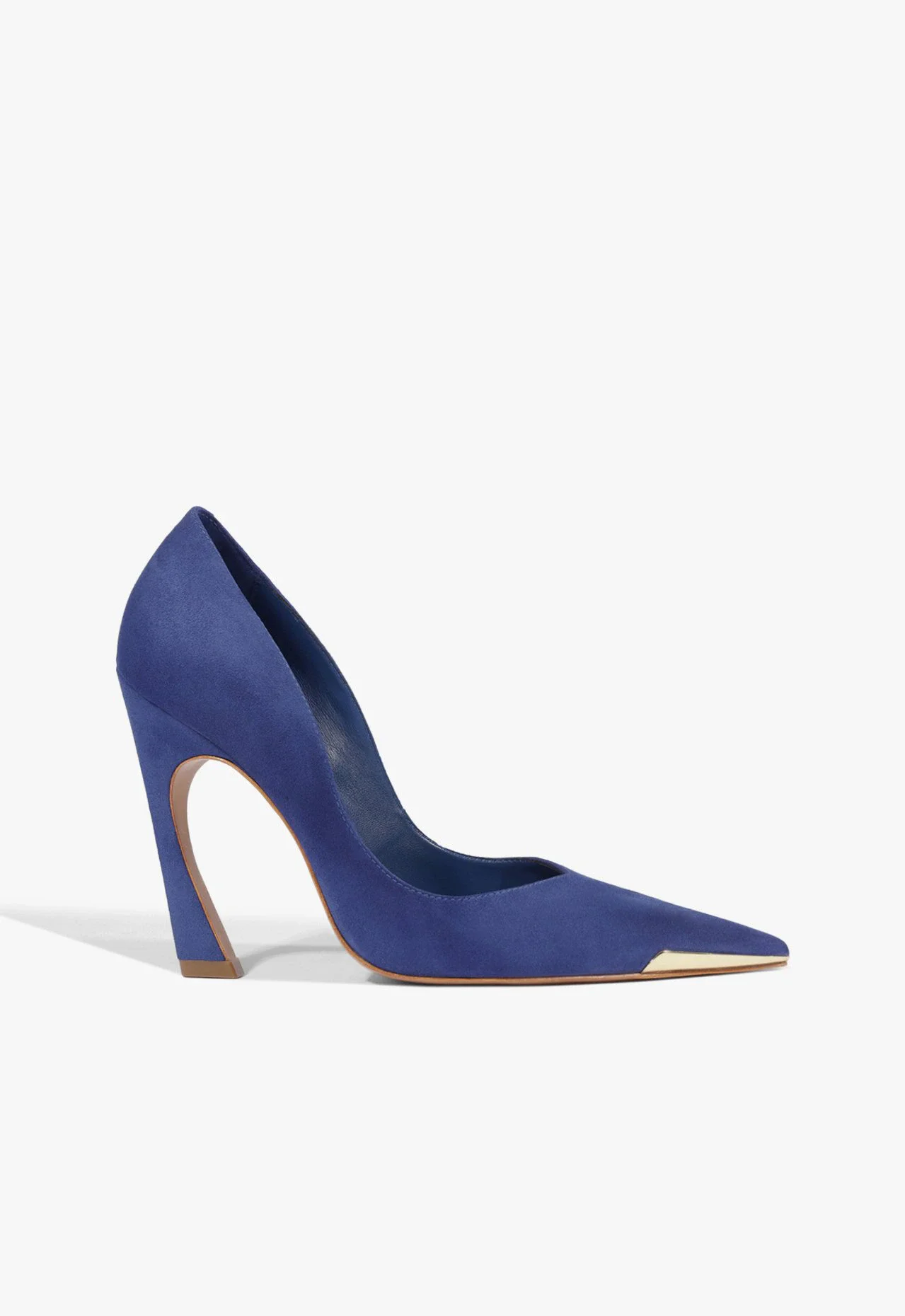 Scarpin Lexi Biqueira Metal Salto Alto Couro Azul