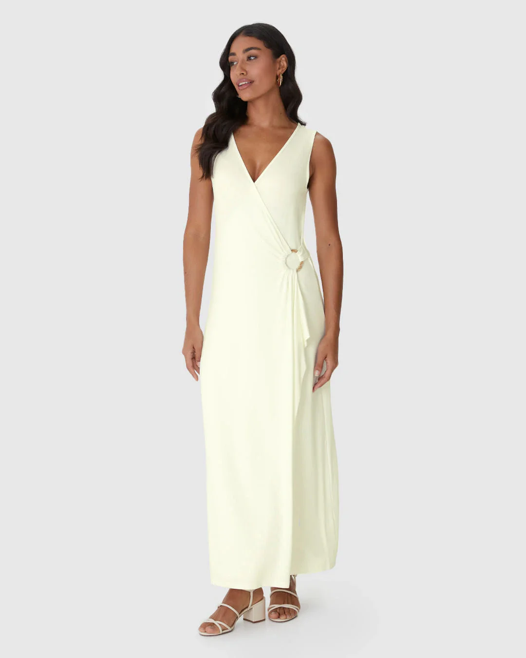 Vestido Longo Feminino Transpassado Detalhe Com Argola Em Viscose Stretch