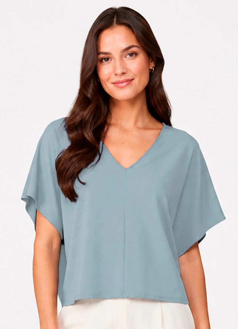 Infinita Cor - Blusa Feminina com Decote em V Azul