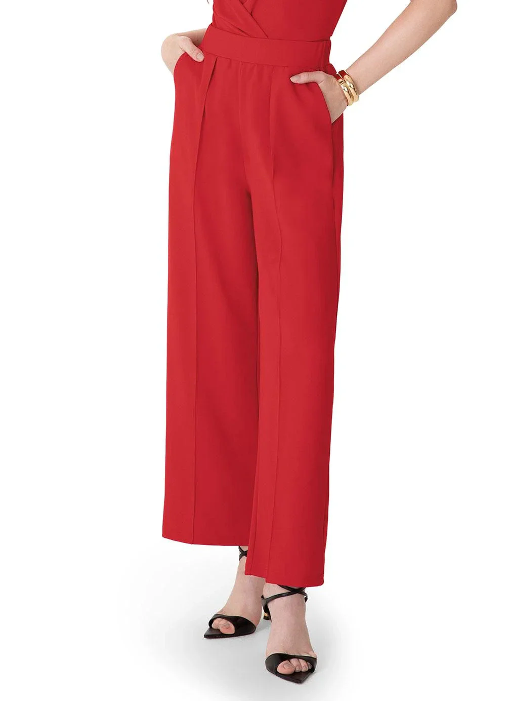 Enfim - Calça Reta Creponada Vermelho