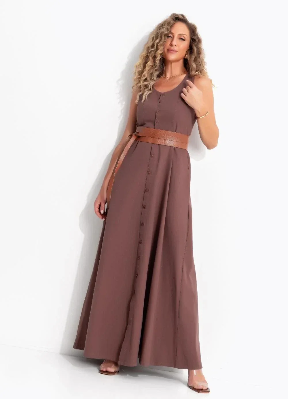 Quintess - Vestido Marrom em Jeans Leve