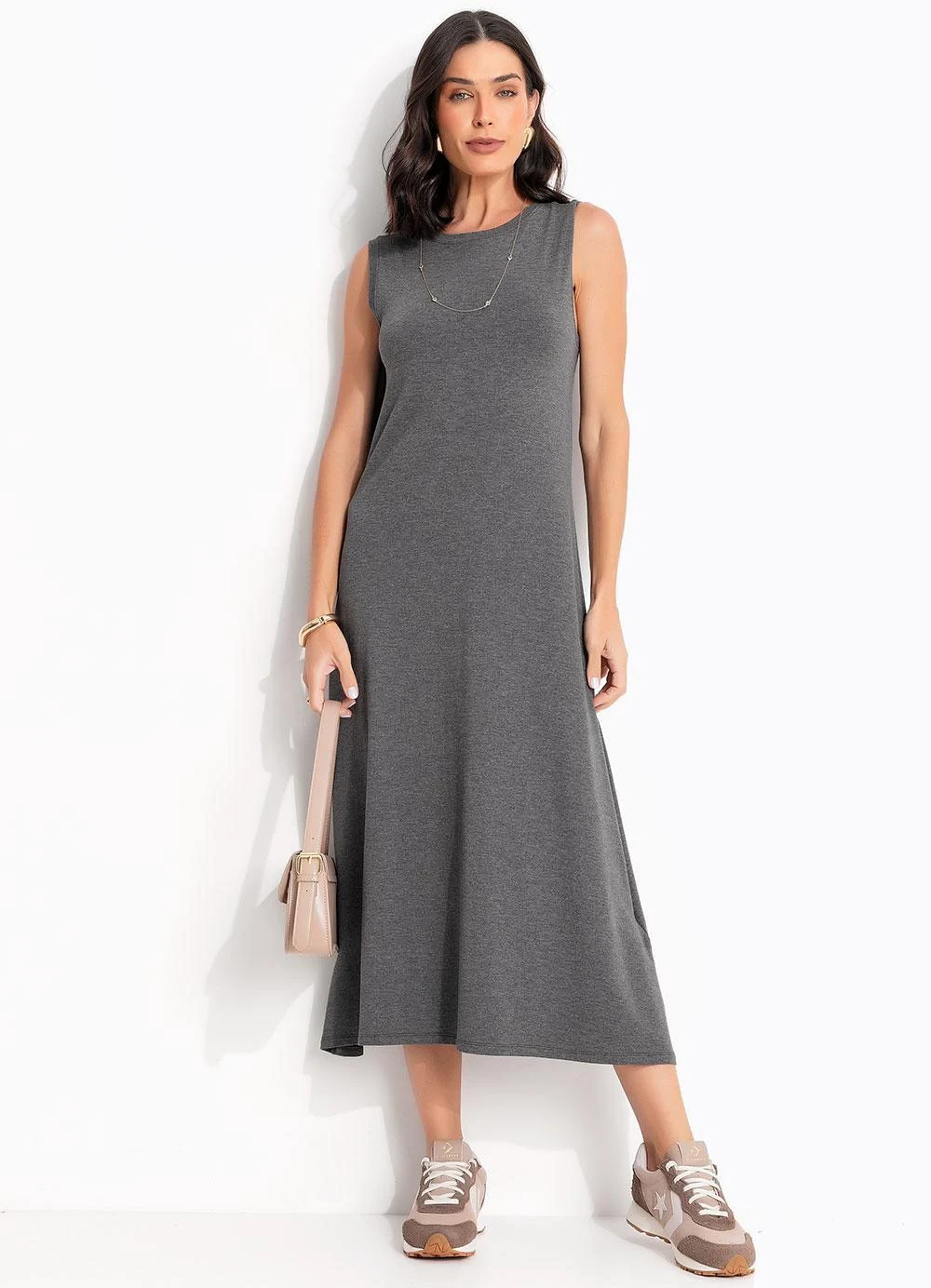 Quintess - Vestido Chumbo em Moletinho de Viscose
