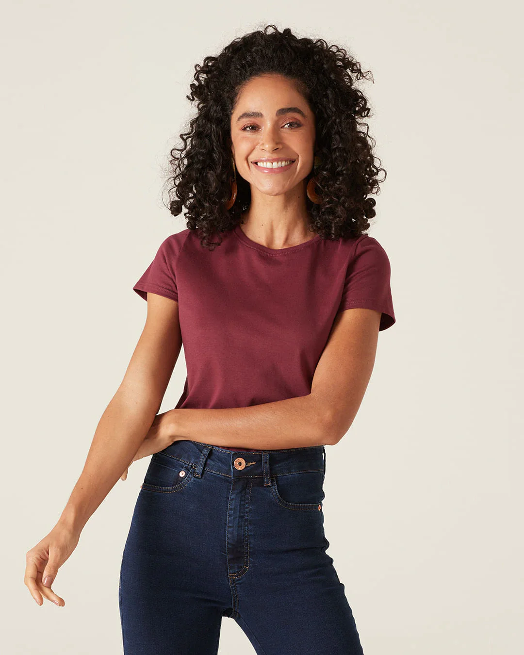 Camiseta Básica Feminina Slim Em Algodão