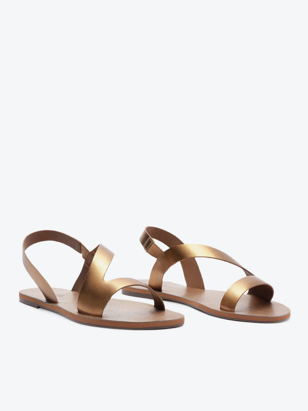 Sandália Rasteira Monocolor Tira Curva Couro Bronze