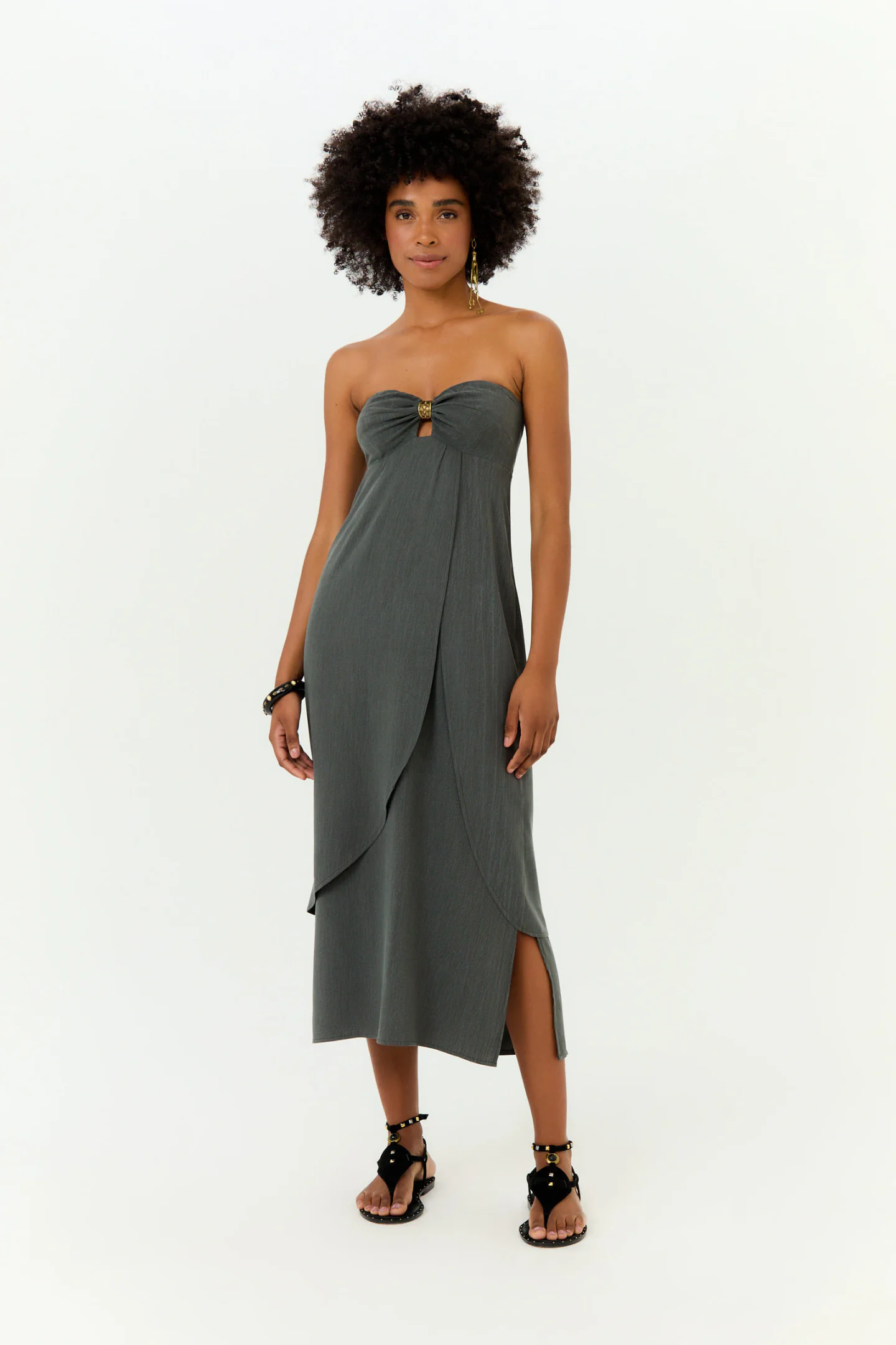 Vestido Midi Sem Alça Passador Decote