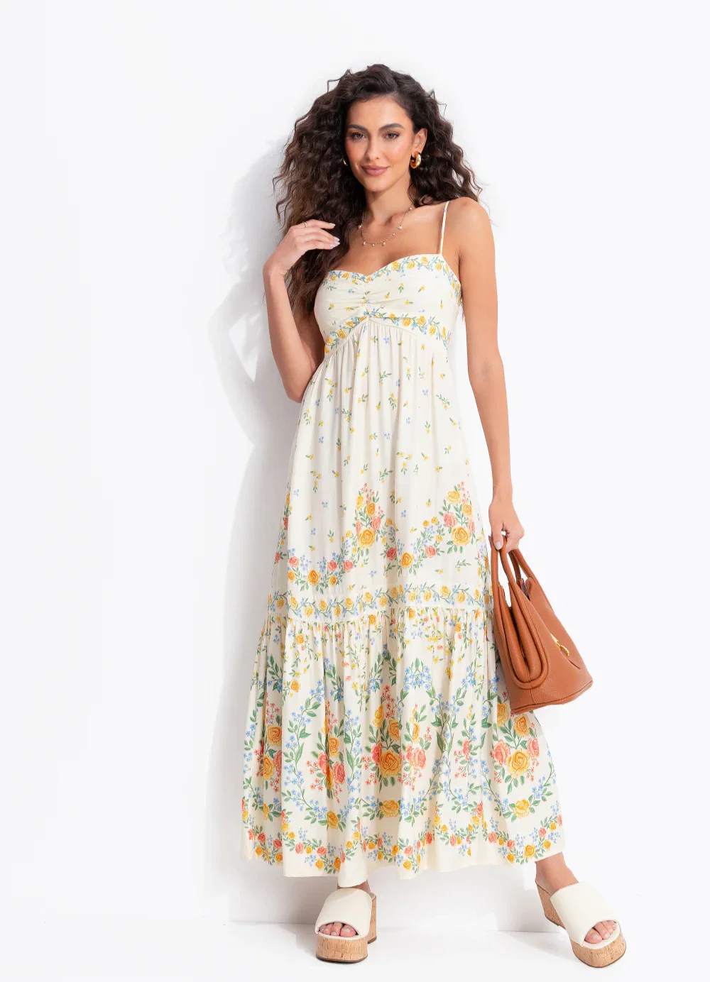Farm - Vestido Longo Alcinha Aurora Bege