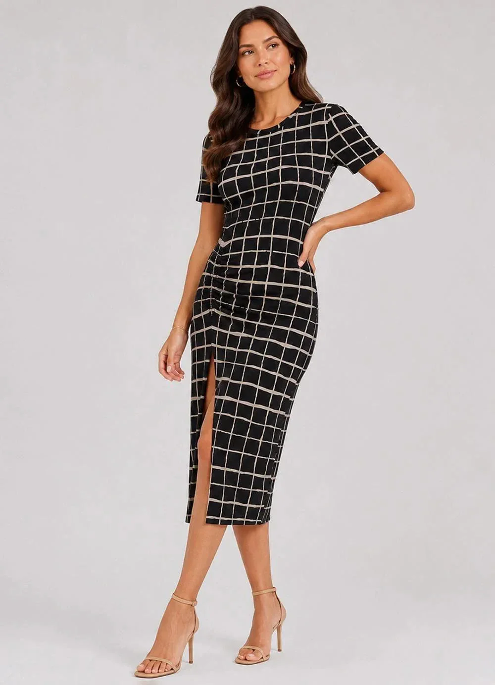 Infinita Cor - Vestido Midi Viscotorcion Rotativo Preto