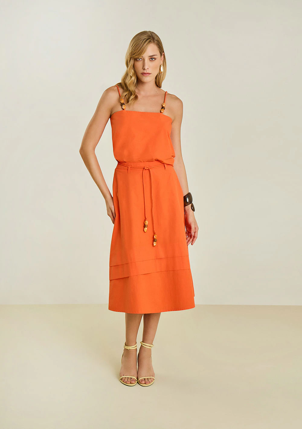 Regata Maria.Valentina Solta Decote Quadrado Cropped Laranja
