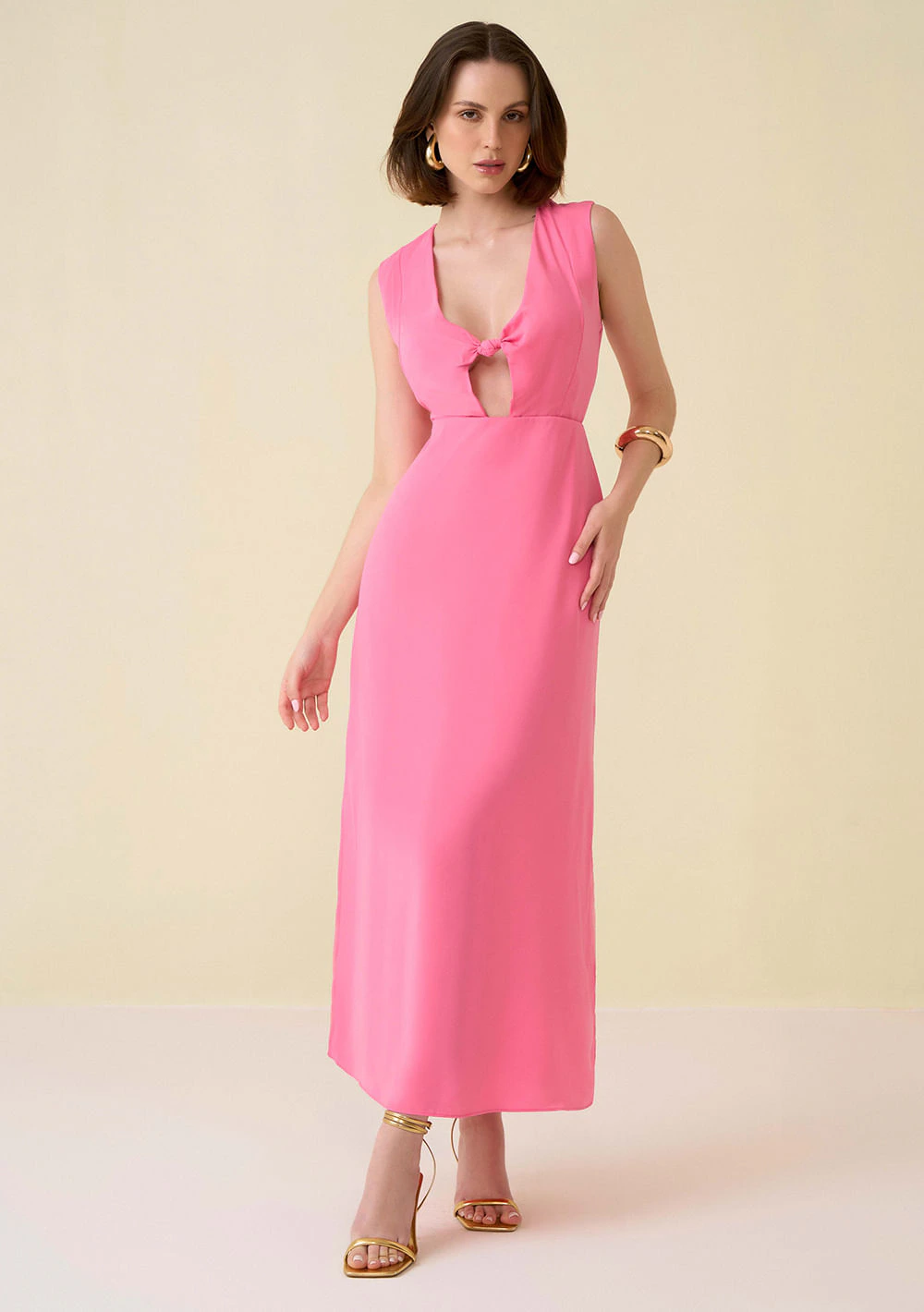 Vestido Maria.Valentina Longo Decote V Torção Frente Rosa