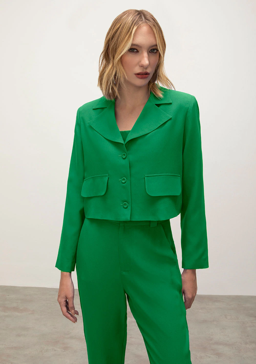 Blazer Iódice Com Lapela Com Botões Verde