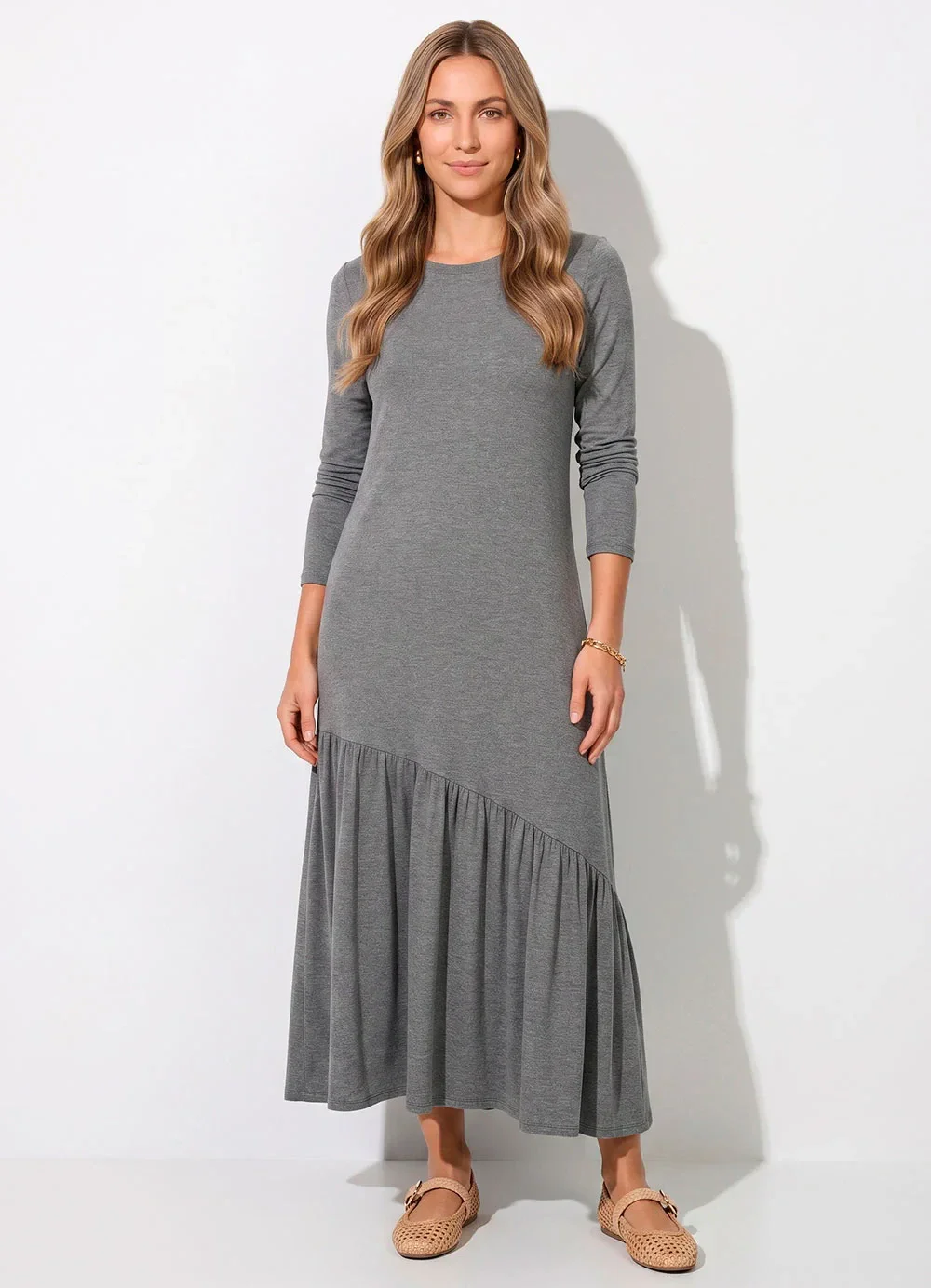 Quintess - Vestido Mescla Escuro em Malha de Viscose