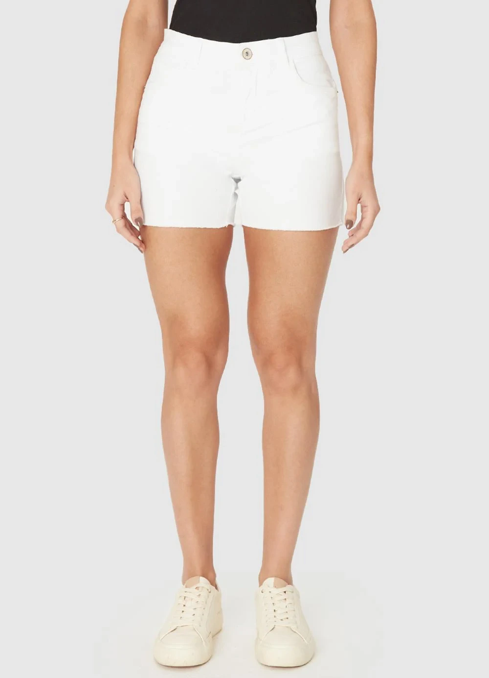 Malwee - Shorts Cintura Alta em Sarja Branco