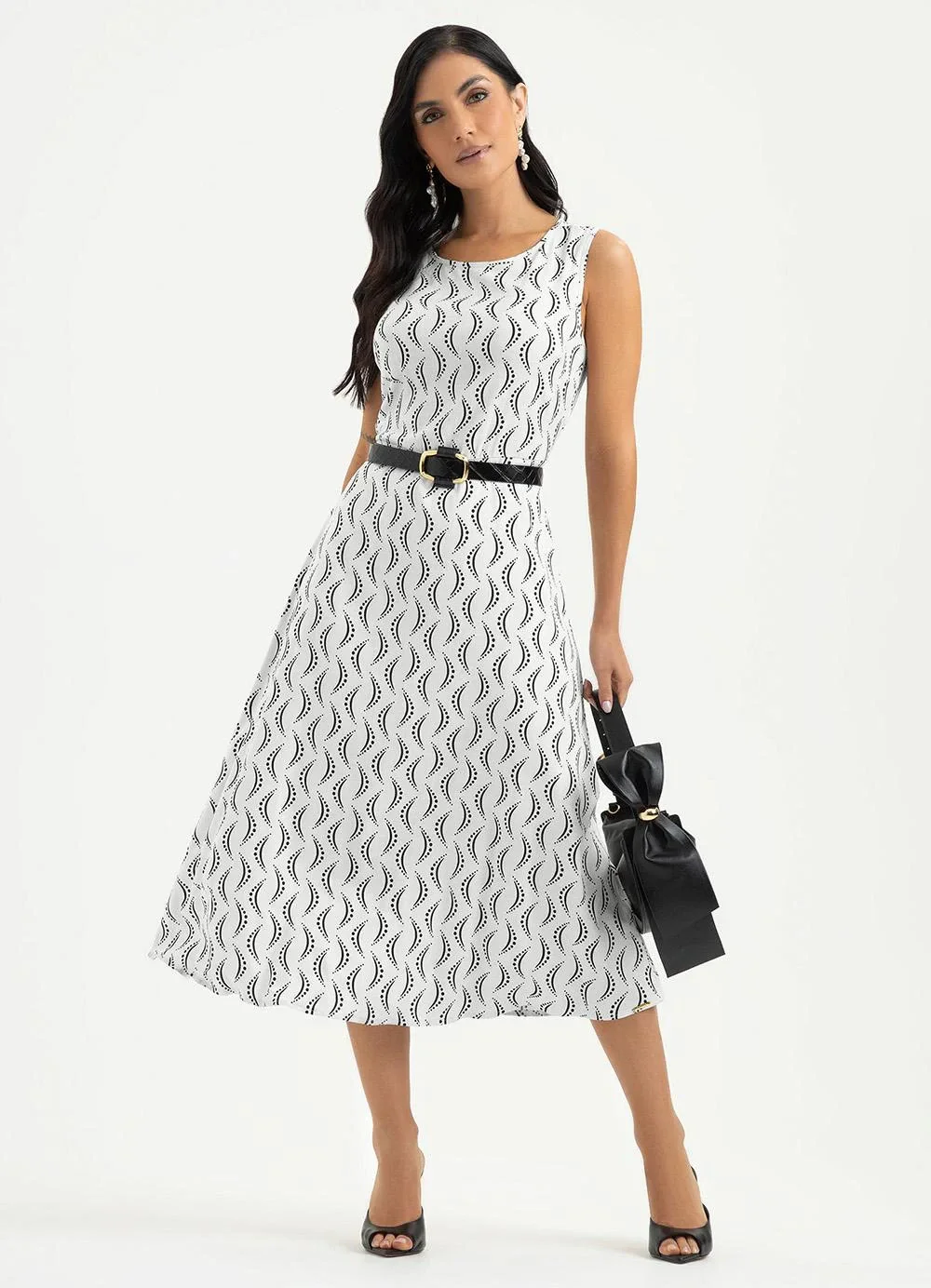 Cativa - Vestido Midi em Viscose Branco