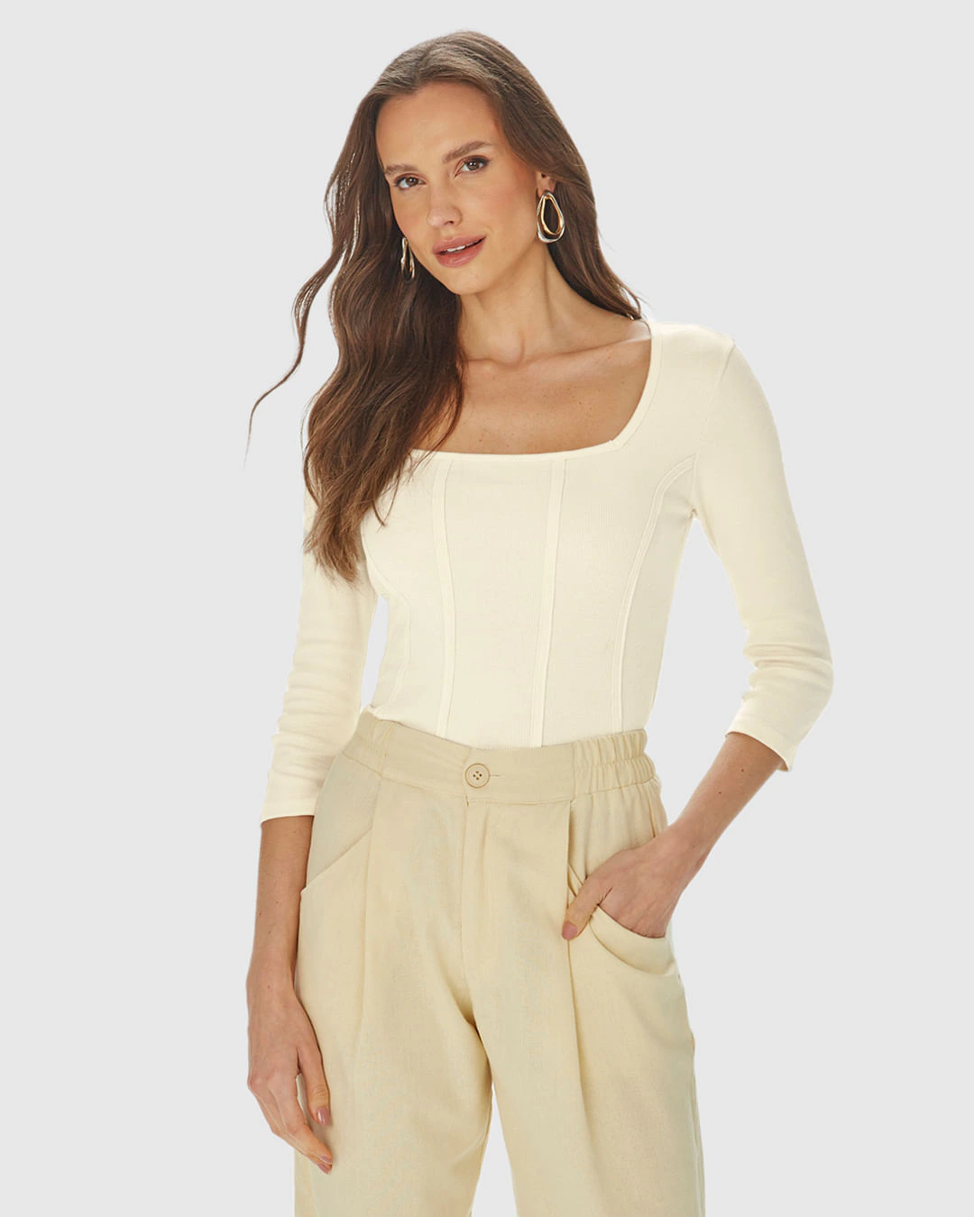 Blusa Long Cropped Feminina Corset Em Ribana