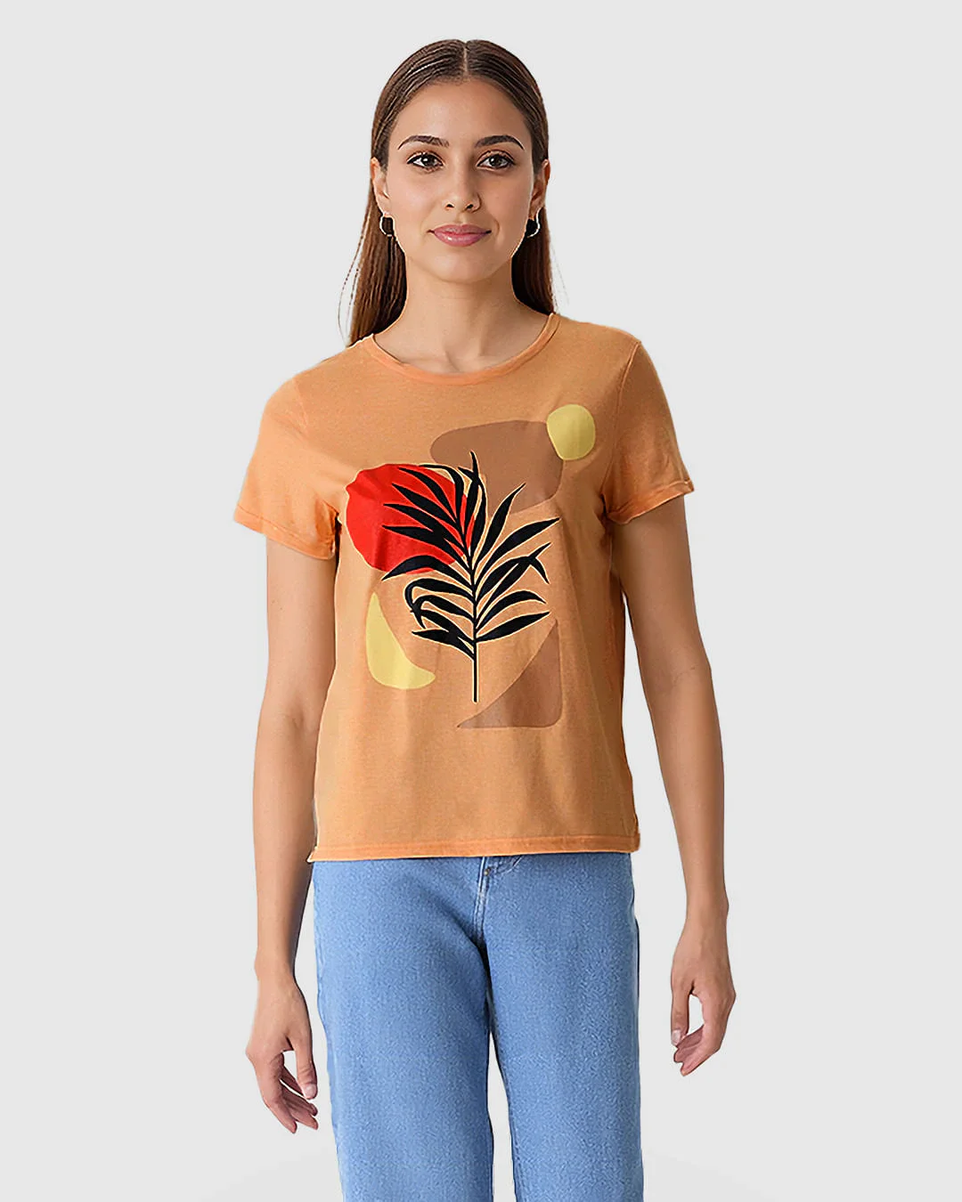 Camiseta Feminina Estampa Frontal Abertura Costas Em Malha Moulinê