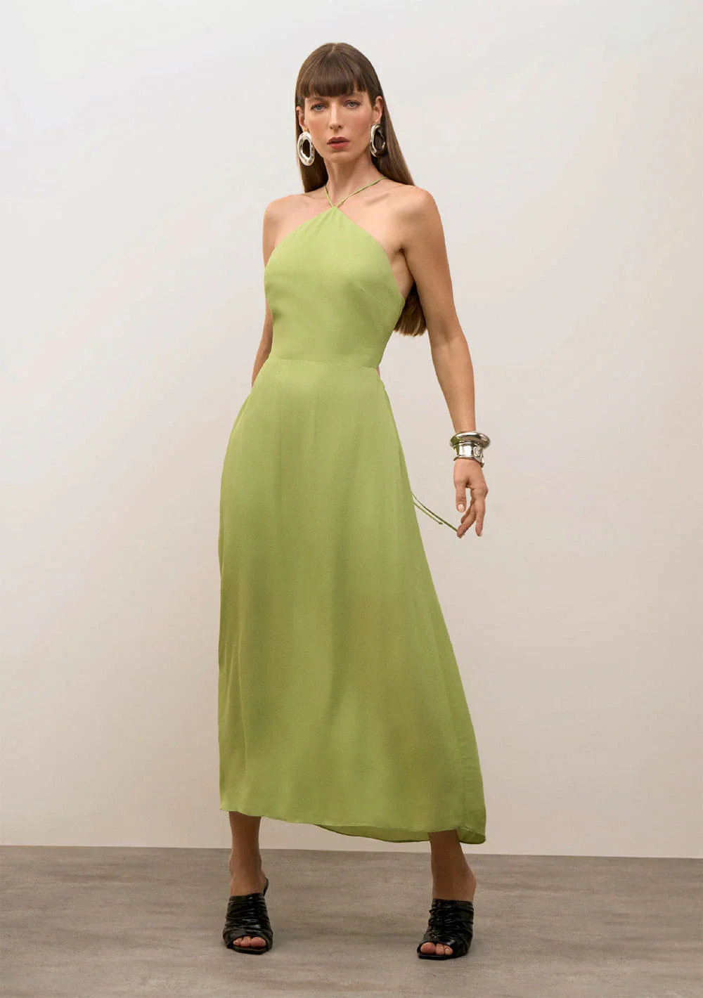 Vestido Iódice Ajustado Cava Francesa Sem Manga Midi Verde