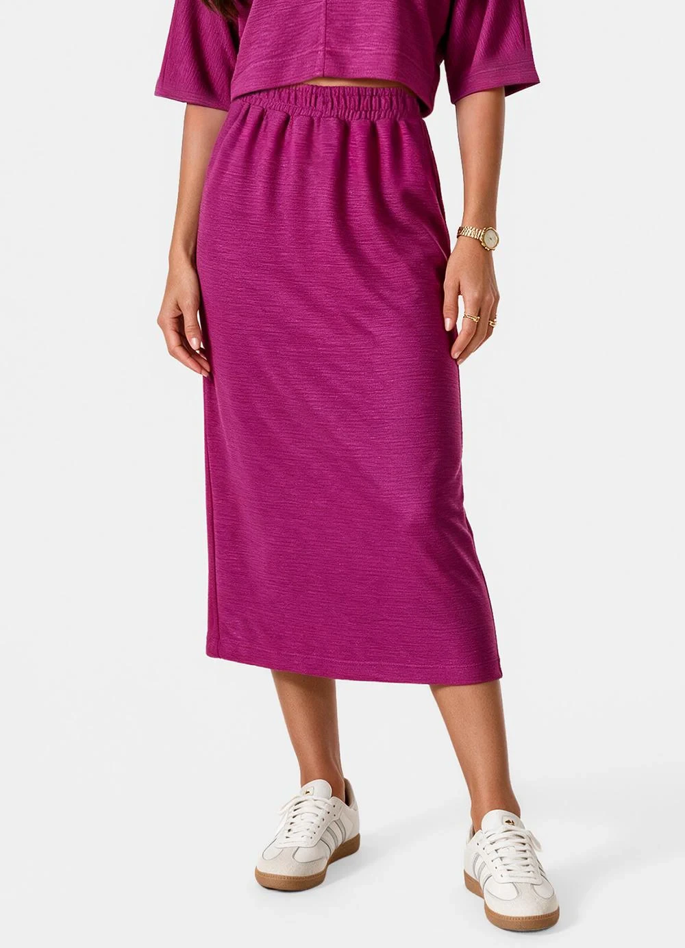 Dianna - Saia Midi com Fenda Atrás e Elástico no Cós Roxo