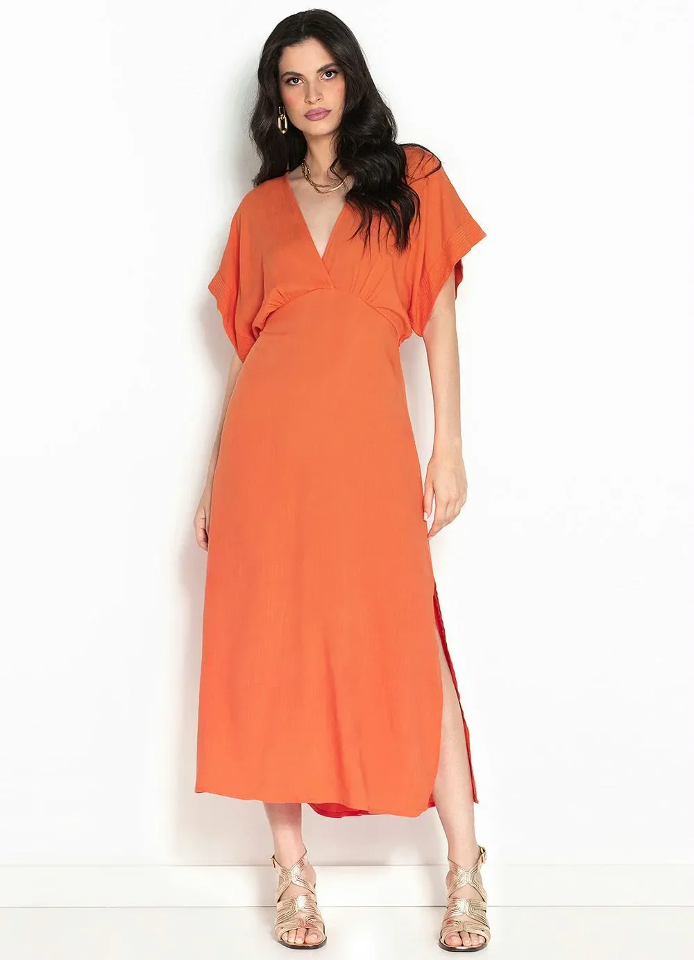 Colcci - Vestido Midi de Viscose Laranja
