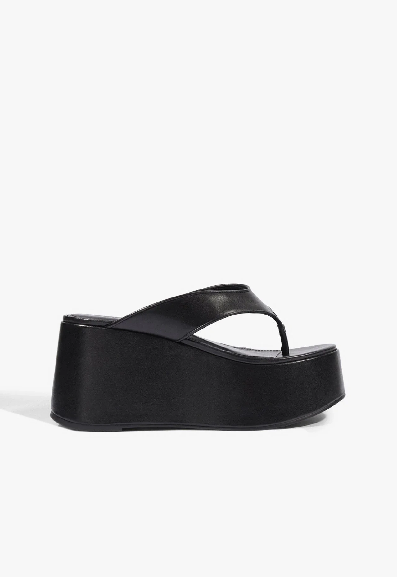 Tamanco Plataforma Bico Redondo Tira V Couro Preta