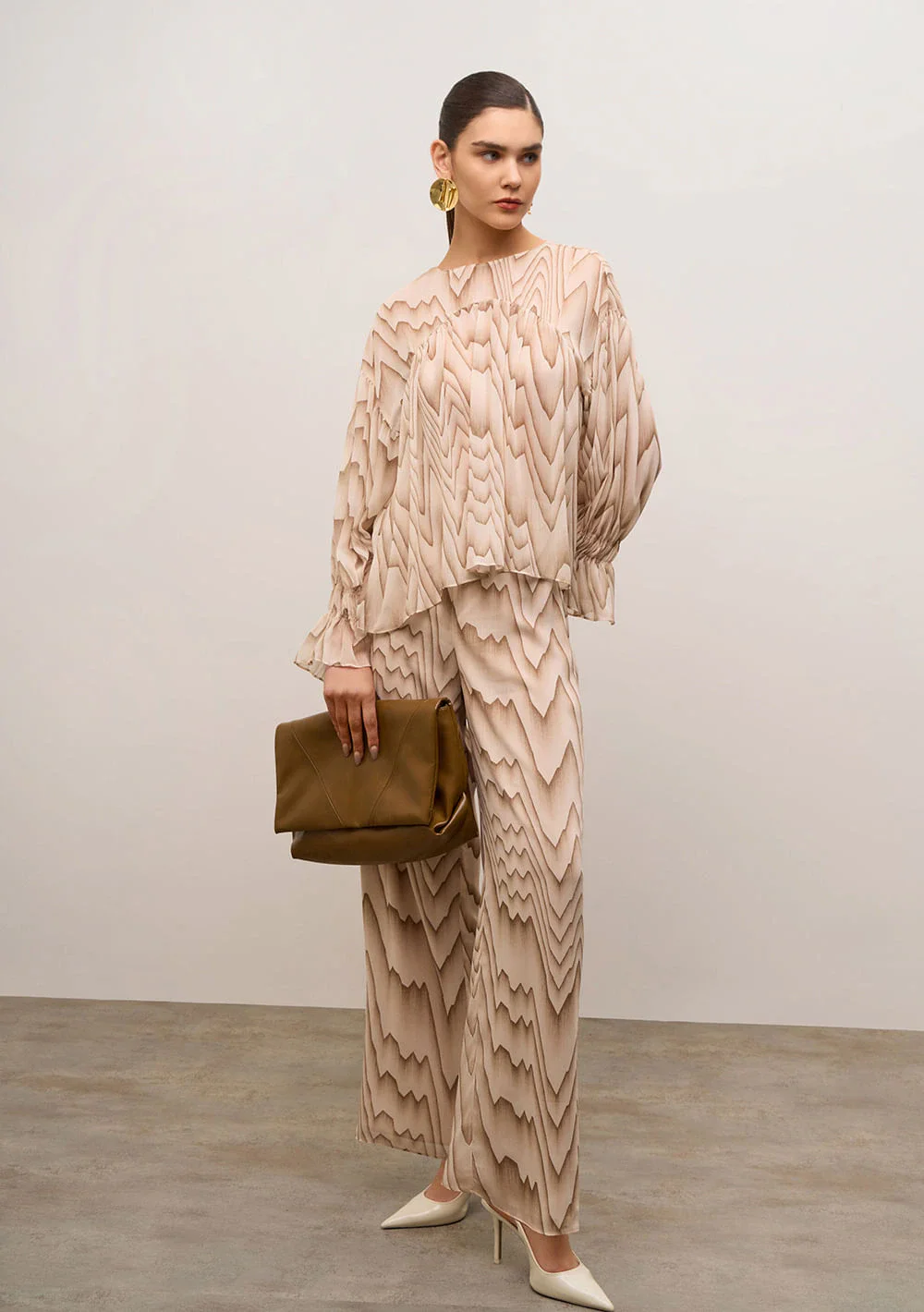 Calça Iódice Pantalona Alta Bege/Coral