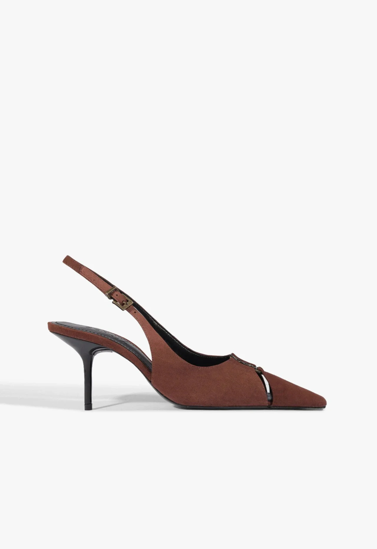 Scarpin Slingback Bico Fino Couro Marrom