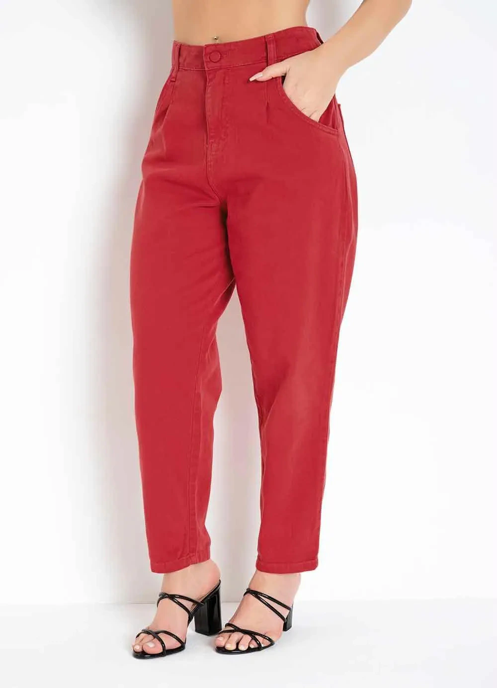 Sawary Jeans - Calça Vermelha Slouchy com Bolsos Sawary
