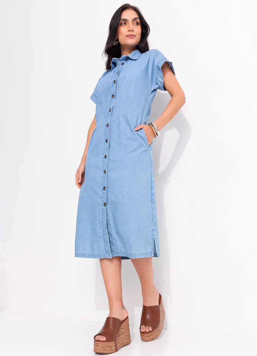 Quintess - Vestido Jeans Claro em Jeans