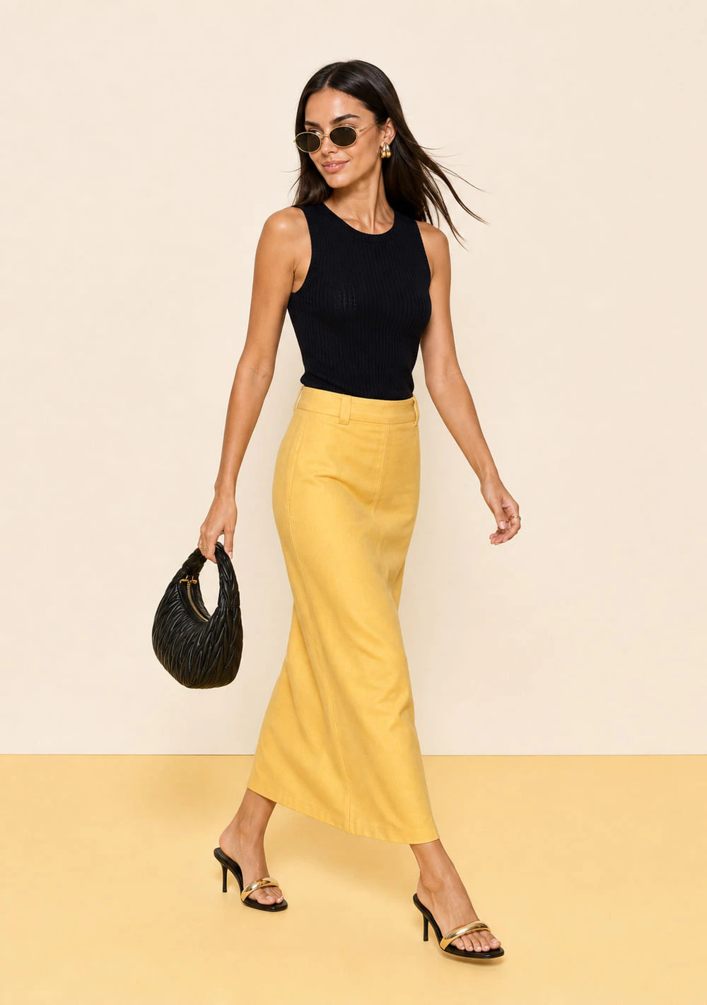 Saia Zinco Reta Alta Midi Amarelo