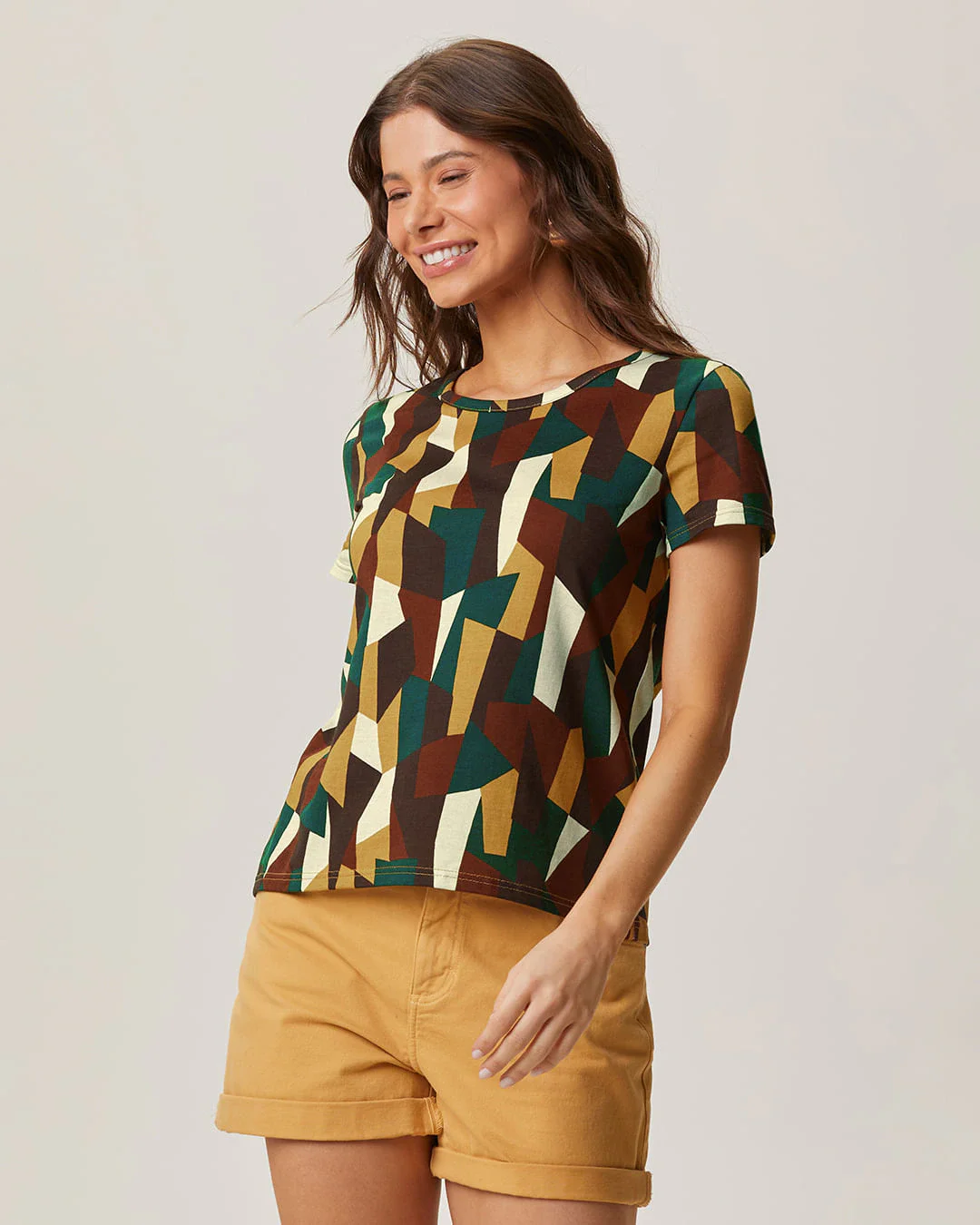 Blusa Feminina Decote Redondo Estampada Em Algodão
