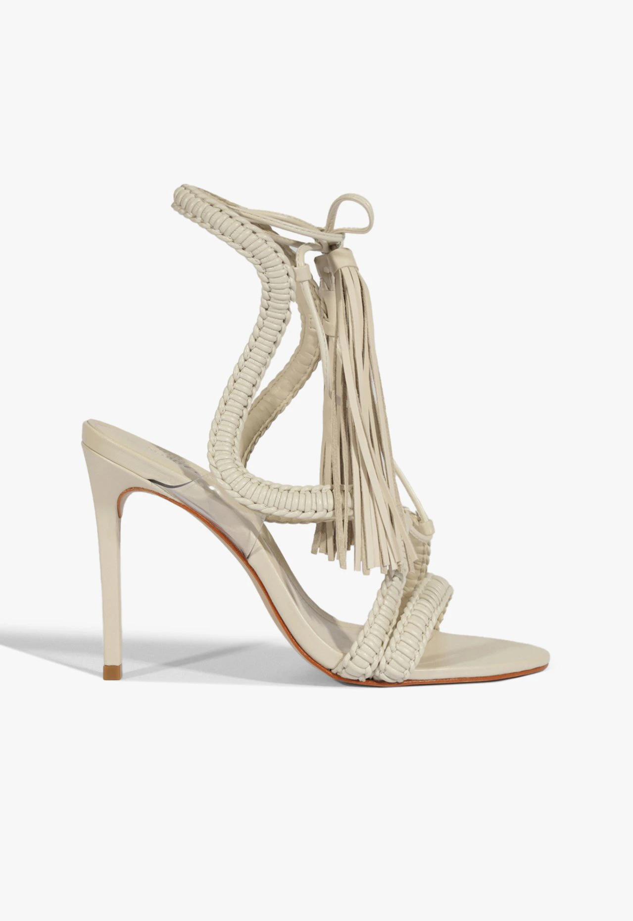 Sandália Salto Alto Lace Couro Off White