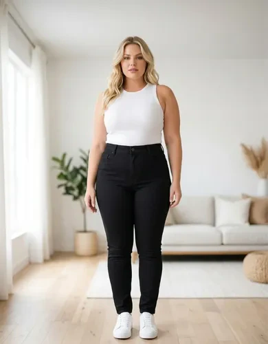 Calça Jeans Feminina Cintura Alta Lycra Plus Size Elastano
