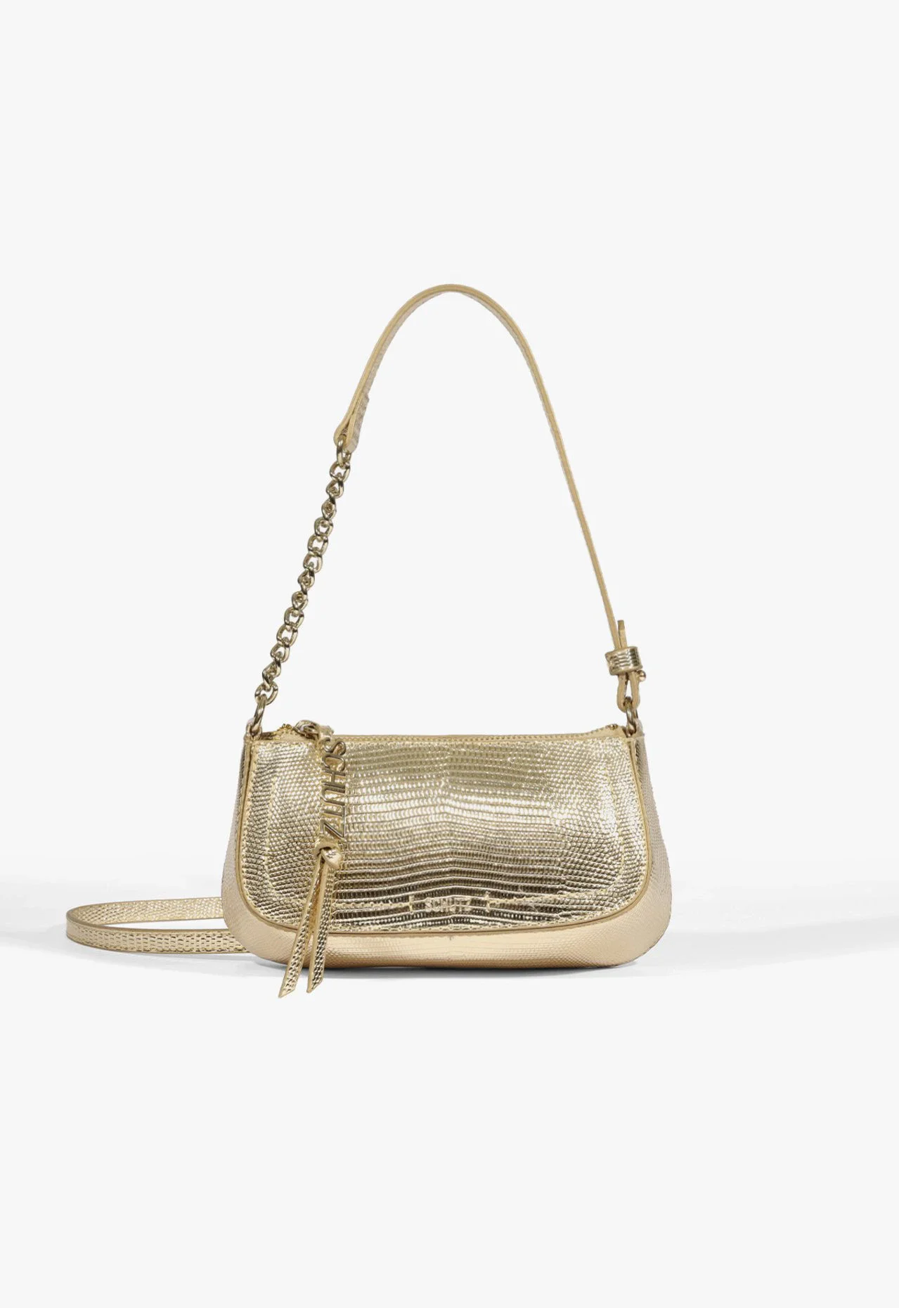 Bolsa Tiracolo Tina Croco Pequena Dourada