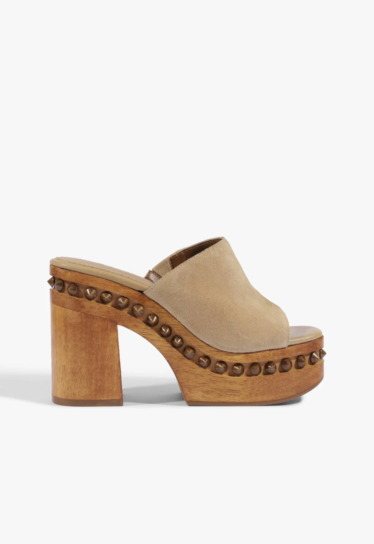 Tamanco Salto Alto Spikes Couro Verde Oliva