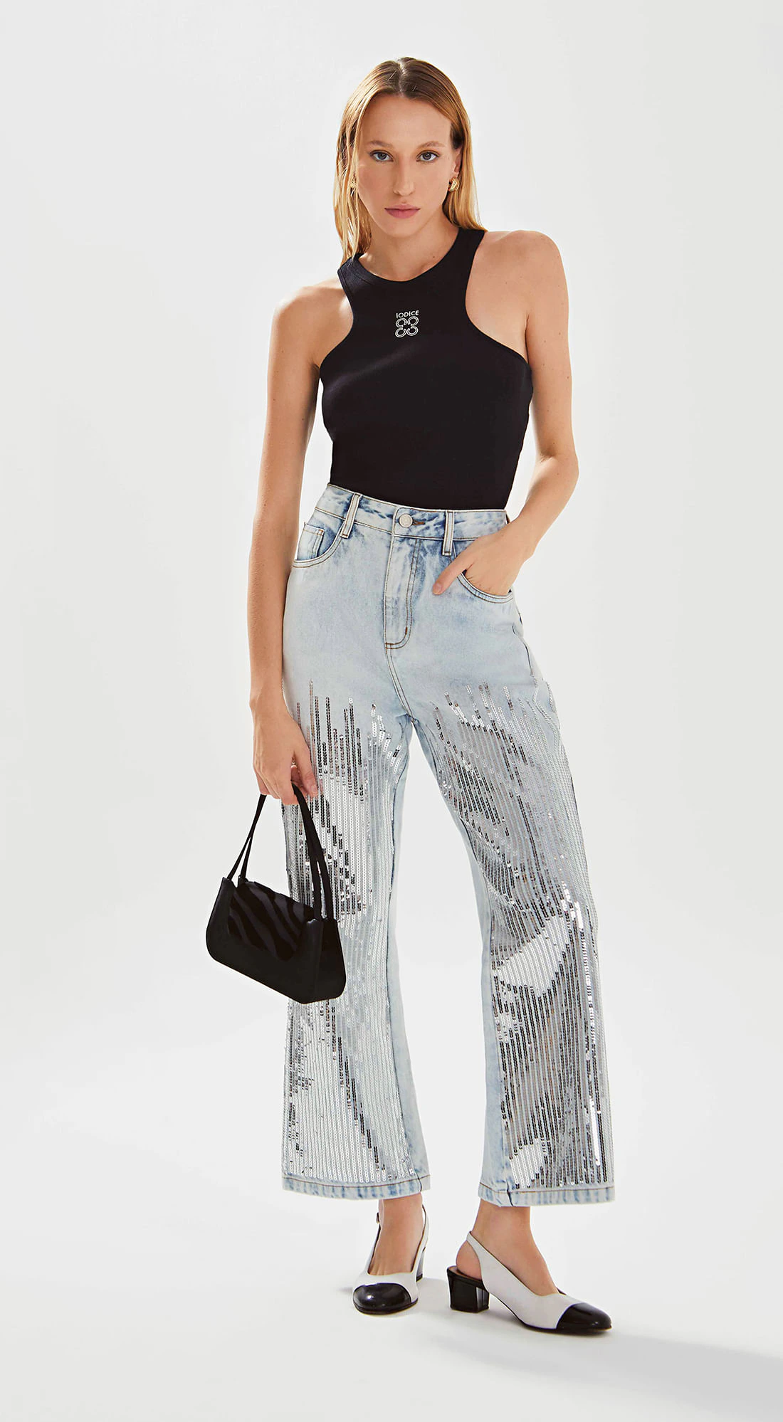 Calca Iódice Flare Cós Alto Com Termocolante Jeans