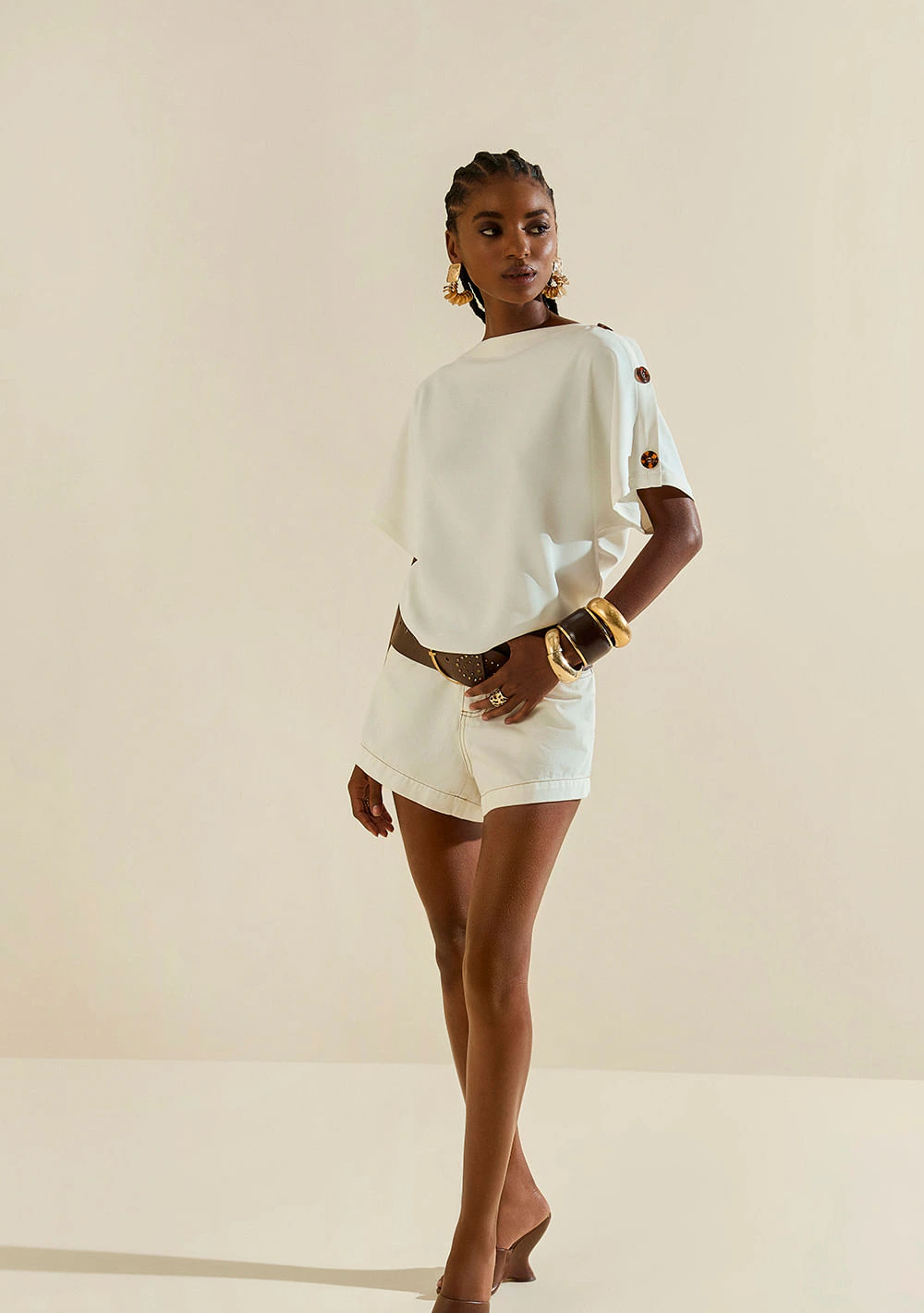 Shorts Morena Rosa Amplo Alta Off White