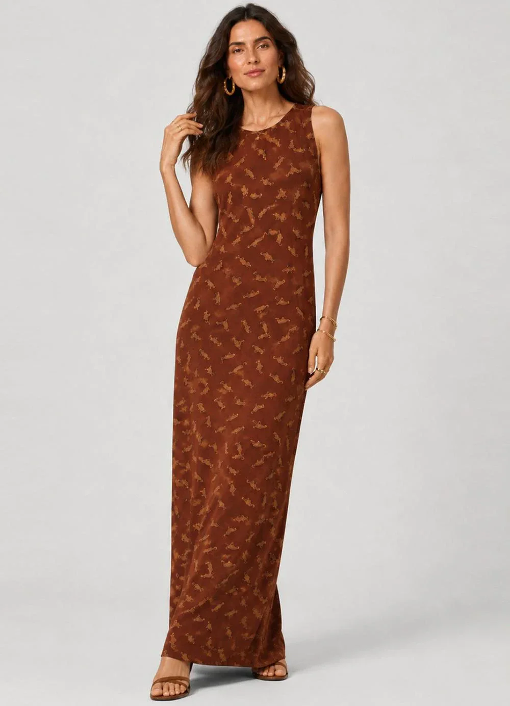 Infinita Cor - Vestido Feminino Longo Viscotorcion Marrom