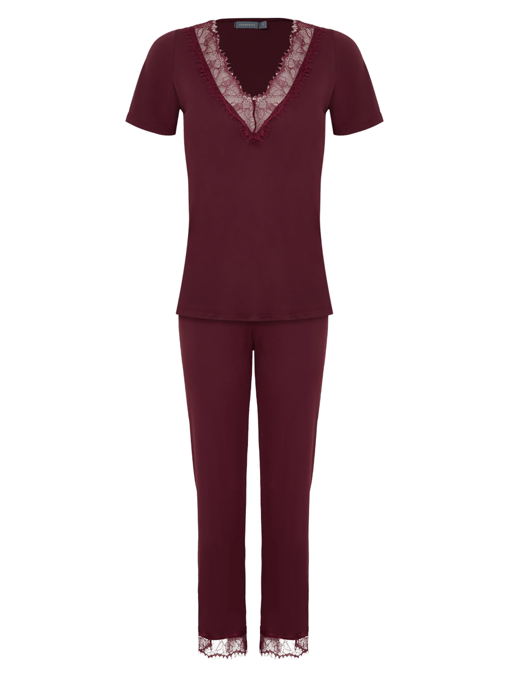 Pijama Longo Manga Curta Liganete Renda Alala Vinho