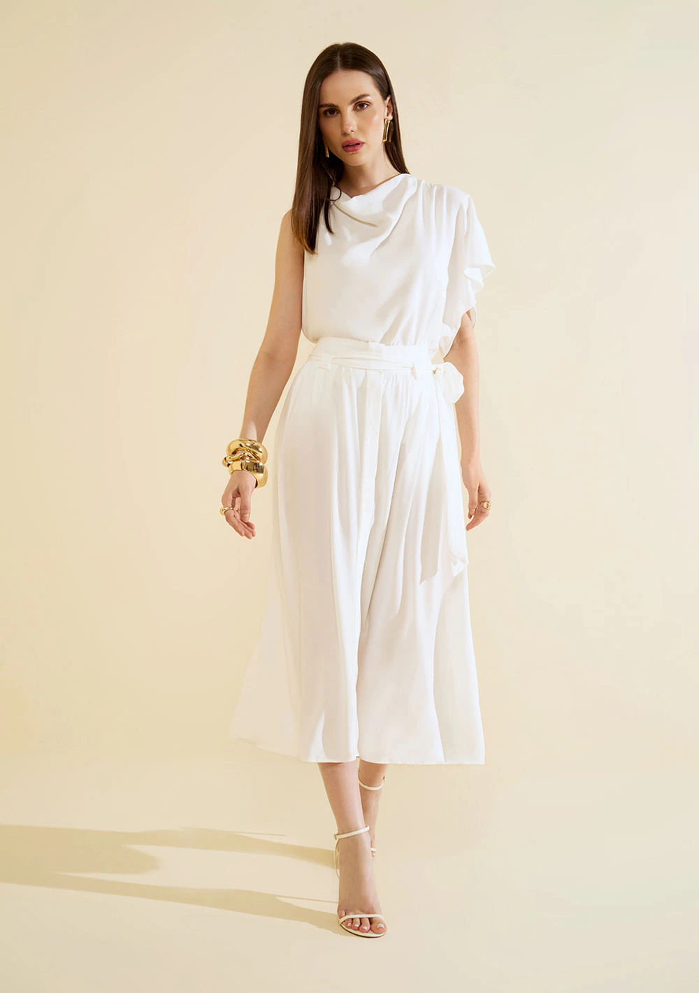 Saia Morena Rosa Evasê Alta Midi Off White