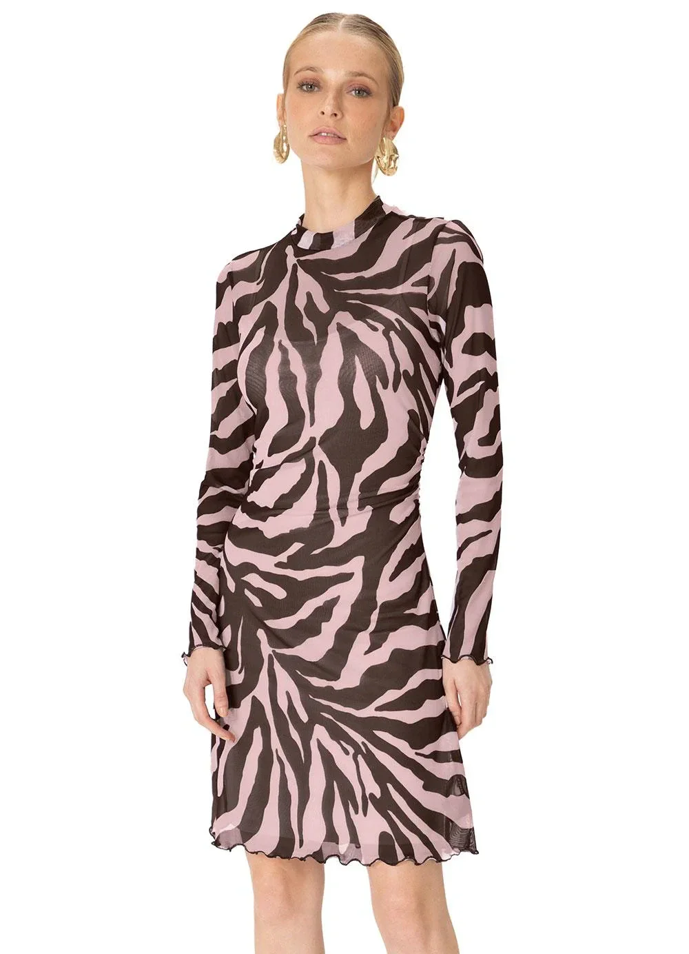 Enfim - Vestido Evasê Animal Print em Tule Rosa