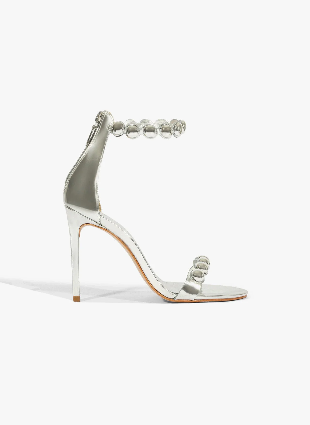 Sandália Salto Alto Circe Couro Tachas Prata