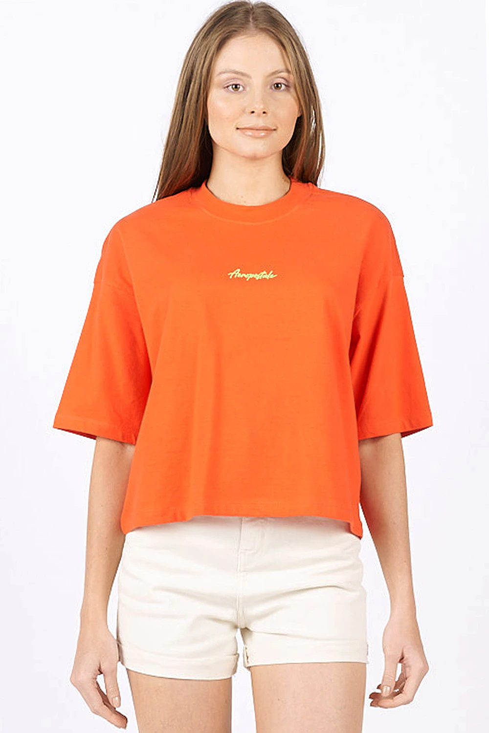 Camiseta Cropped Manga Curta Feminina Aeropostale - Laranja
