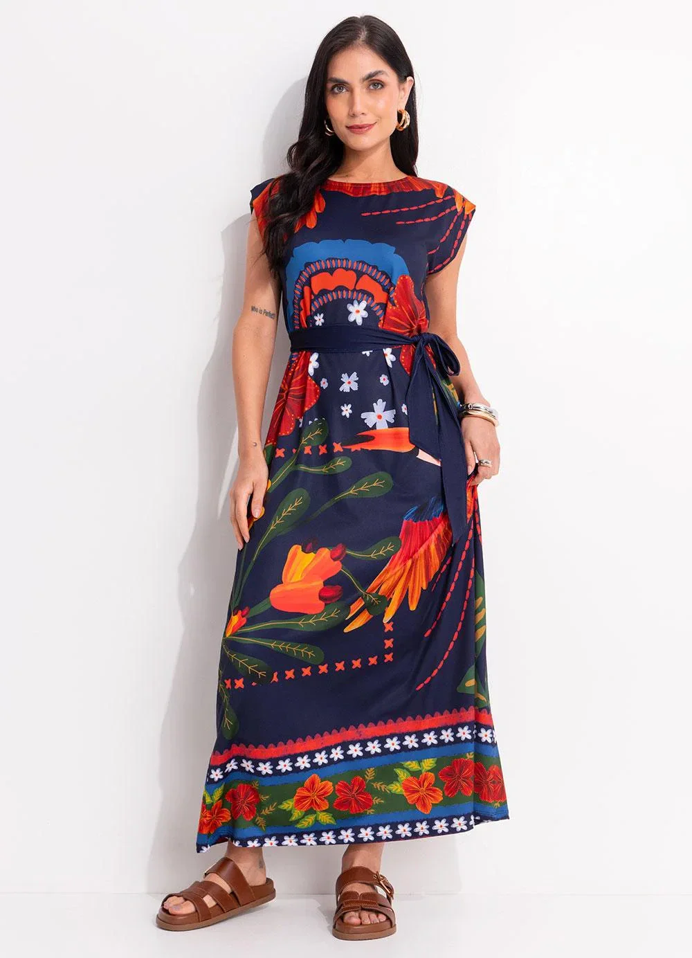 Quintess - Vestido Encanto Tropical em Malha Fria